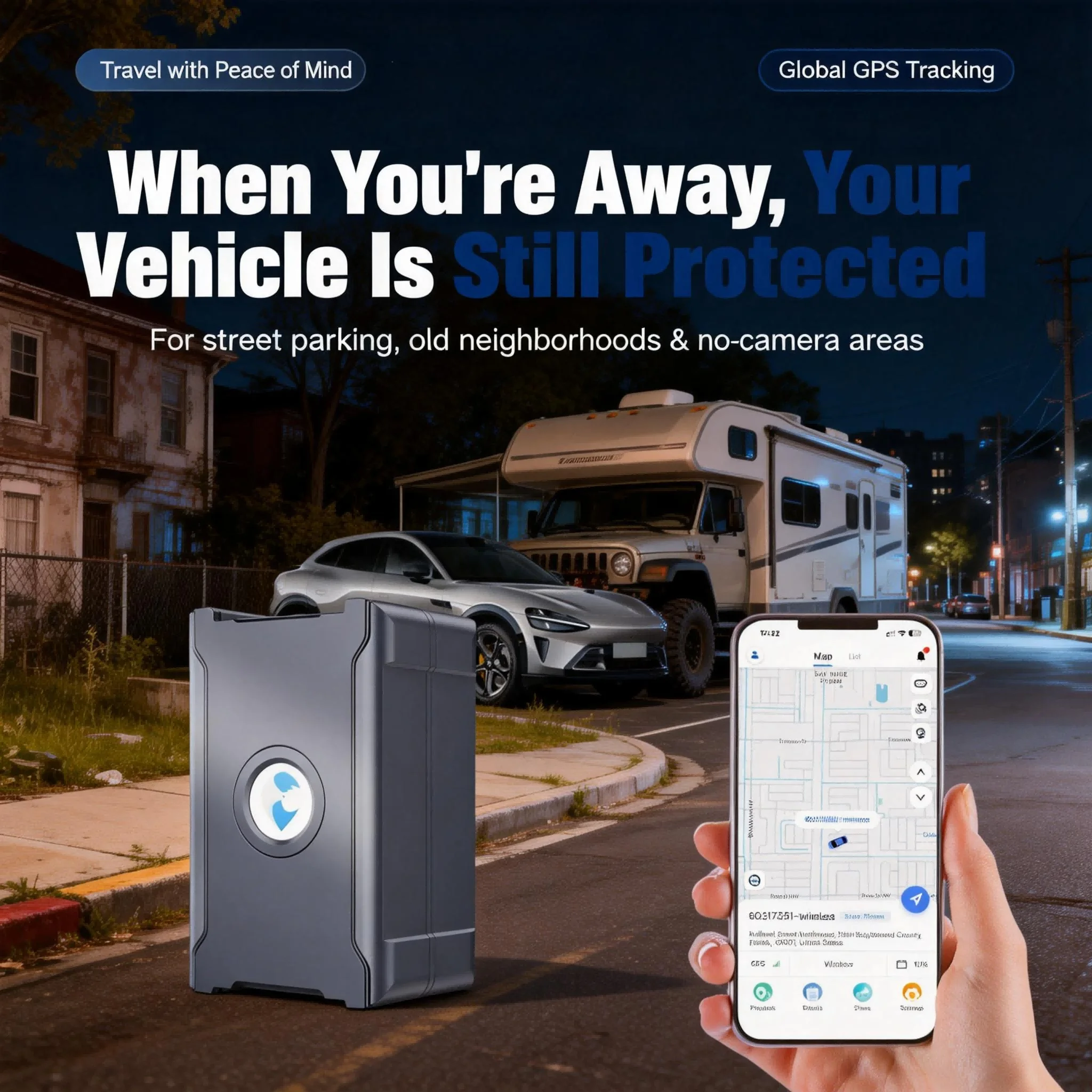 Wireless Car GPS Tracker Anti-Theft, Global Real-Time Vehicle Tracking with IoT SIM, Geo-Fence & Vibration Alarm, 15+ Days