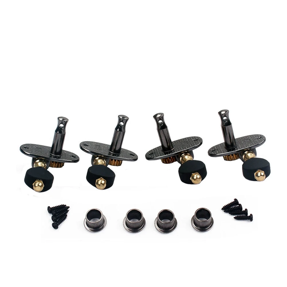 

4 pcs 2L 2R Enclosed Ukulele Tuning Pegs Sealed Machine Heads Nickel Plated Metal Vintage Amber Buttons Replacement For Acoustic