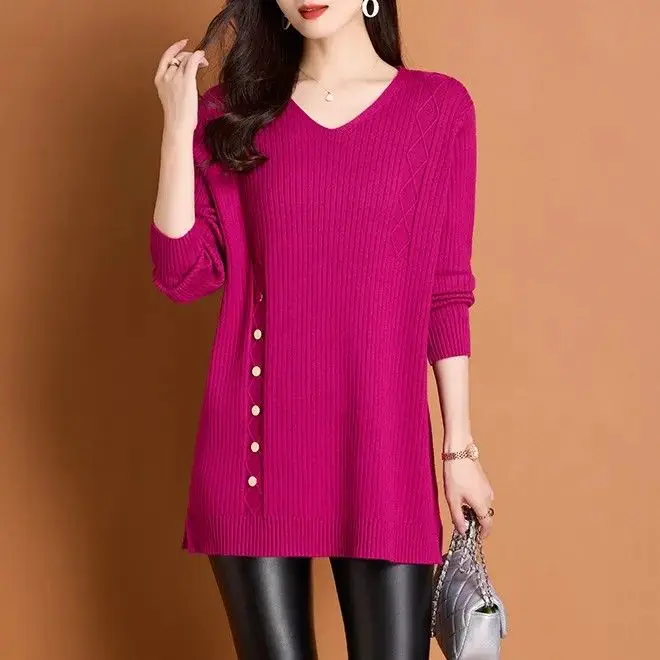 

6XL большой размер, осенне-зимний женский новый вязаный свитер, пуловер с v-образным вырезом, корейский свободный повседневный длинный свитер, платье