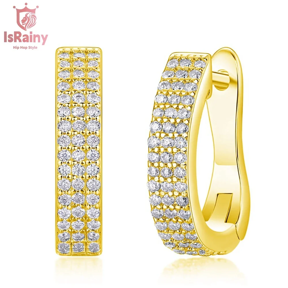 

IsRainy 18K Yellow Gold Plated 925 Silver Round Cut Moissanite Diamond Hoop Earrings Anniversary For Women Men Fine Jewelry Gift