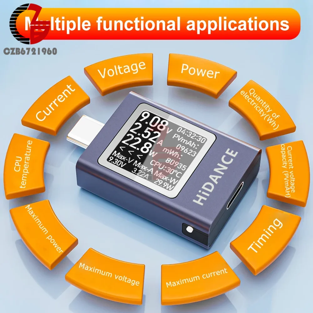 DC 4.5-50V 0-12A Voltmeter, Ammeter multifungsi USB tipe-c penguji pengisian cepat tegangan saat ini