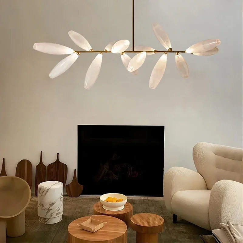 

Minimalist White Grape leaves Glass LED Chandelier lustre Home interior lighting Ceiling for Kitchen island luminaire