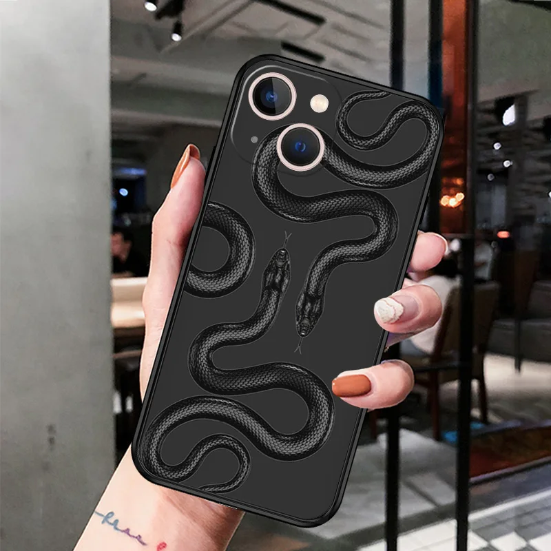 Silicone Black Phone Cases for iphone 16 Pro Max 7 8 14 15 Plus SE XR 11 12 13 Mini 15Pro Red Blue Snake Cobra Python Soft Cover