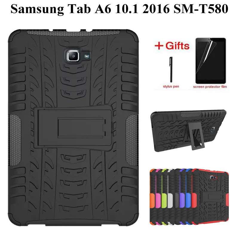 Silicon TPU+PC shell Shockproof Stand case For Samsung GALAXY Tab A A6 10.1 T580 T585 T580N T585N 10.1 inch Tablet case+Film+Pen