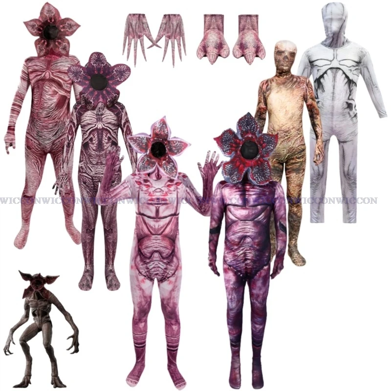 تلفزيون ديموجورجون تأثيري حلي قناع غطاء للقدم غريب كوس الأشياء امرأة الكبار الرعب الوحش الطباعة حللا هالوين البدلة