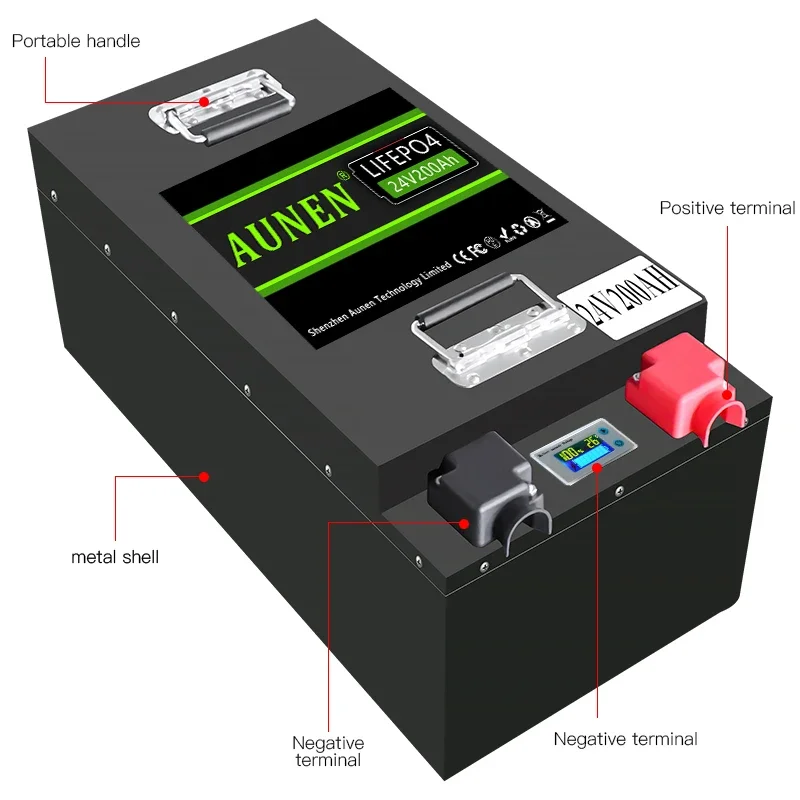 

Аккумулятор LiFePO4 глубокого цикла 24 В, 4000 Ач, кВт/ч с более длительным временем работы, встроенный аккумулятор а BMS, + циклов и срок службы 10 лет