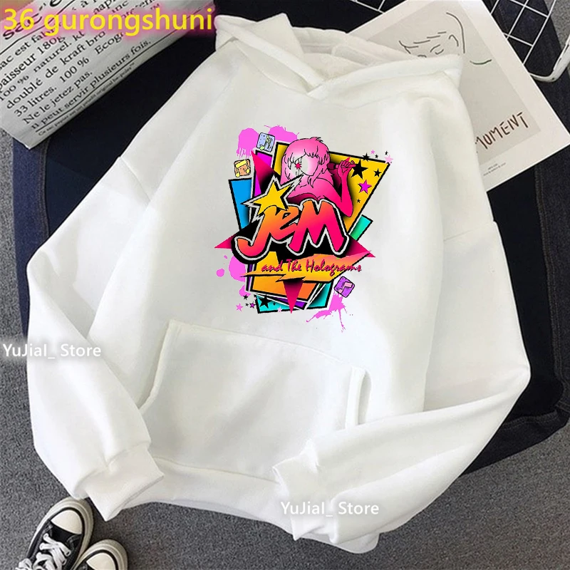 2024 Hot Sale Jem And The Holograms Print Cap Hoodies Women'S Clothing Funny Fashion Hip Hop Sweatshirt Femme Harajuku Coat