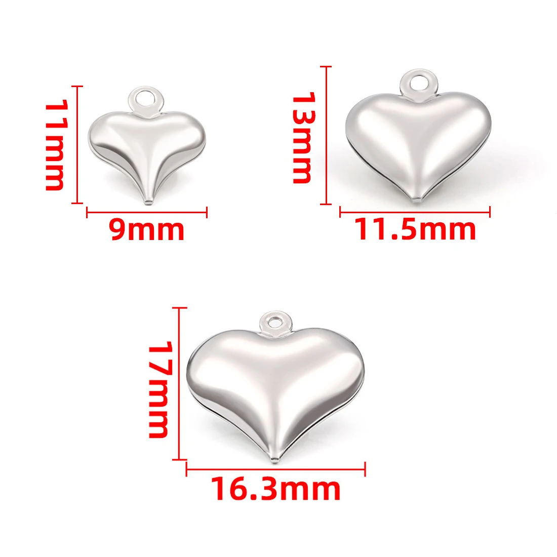 20Pcs Stainless Steel 3D Heart Pendants Silver Small Hollow Love Charms  for Jewelry Making DIY Necklace Earrings Crafts Supply