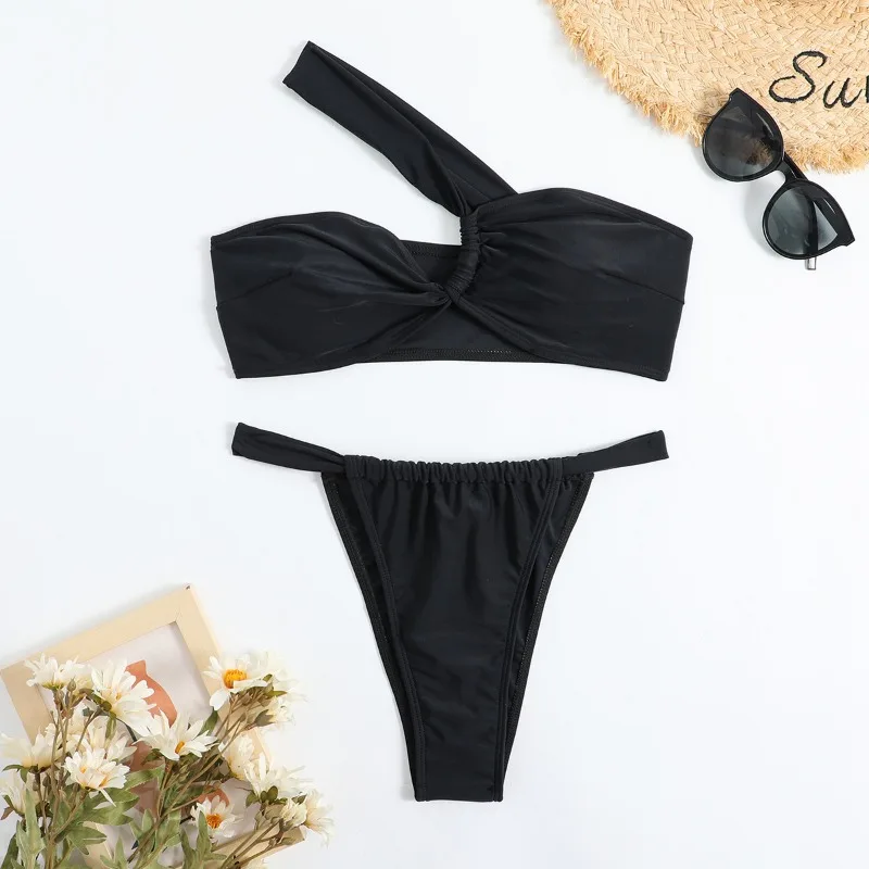 Sexy Low Waist Bikini Set Swimwear Women One Shoulder Bathing Suit  White Push Up Bikini Brazil Swimwear Sets Women Beach Wear