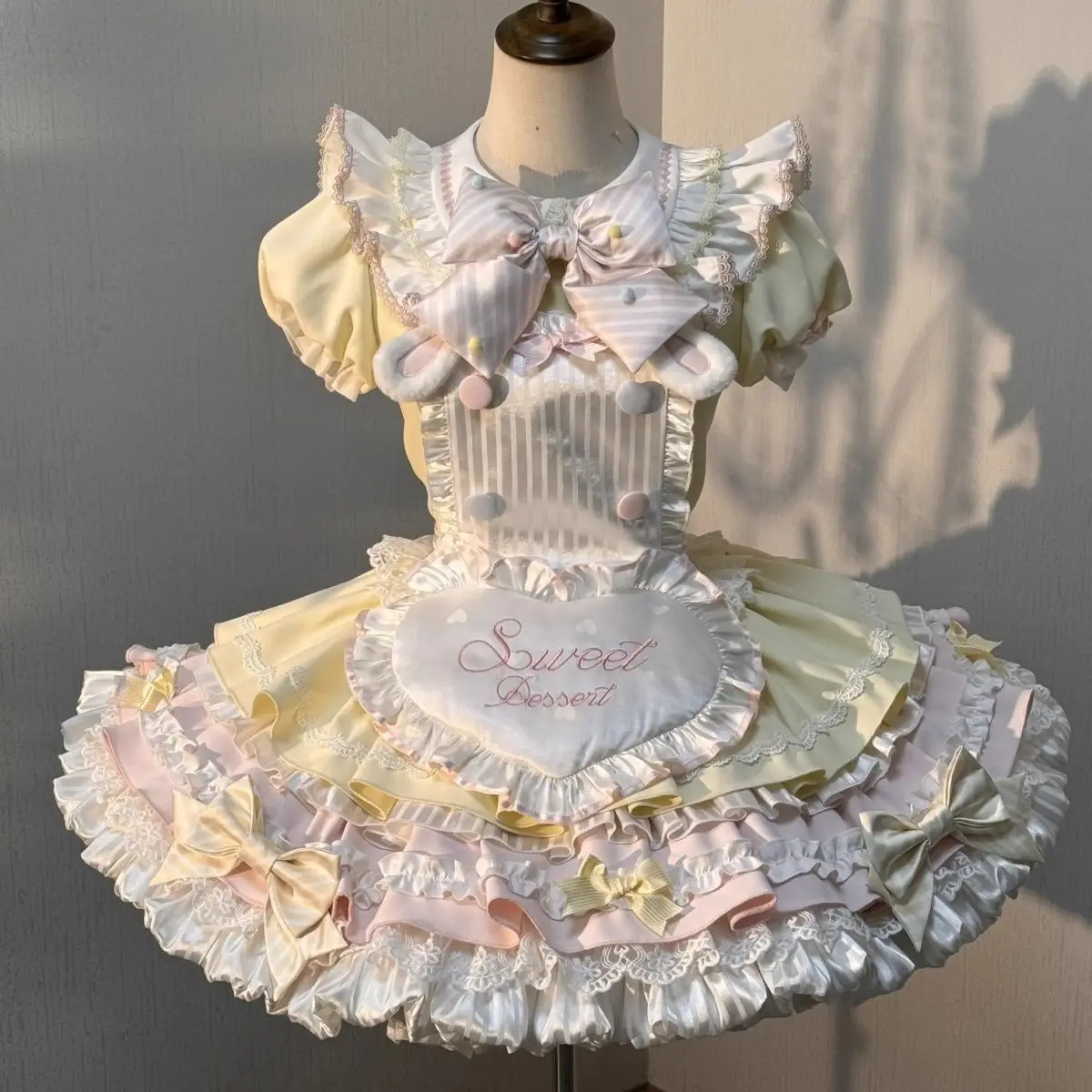 

NONSAR Summer Japanese Sweet Kawaii Lolita Princess Dress Chic Puff Sleeves Dress Female Cute Bow Elegant Party Dress Outfits