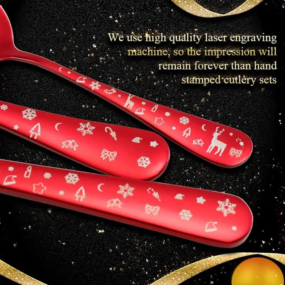 Description Picture 5 of item4pcs/set High Quality Christmas Flatware Set Stainless Steel Red Green Dinnerware Knife Fork Spoon Cutlery Dishwasher Safe