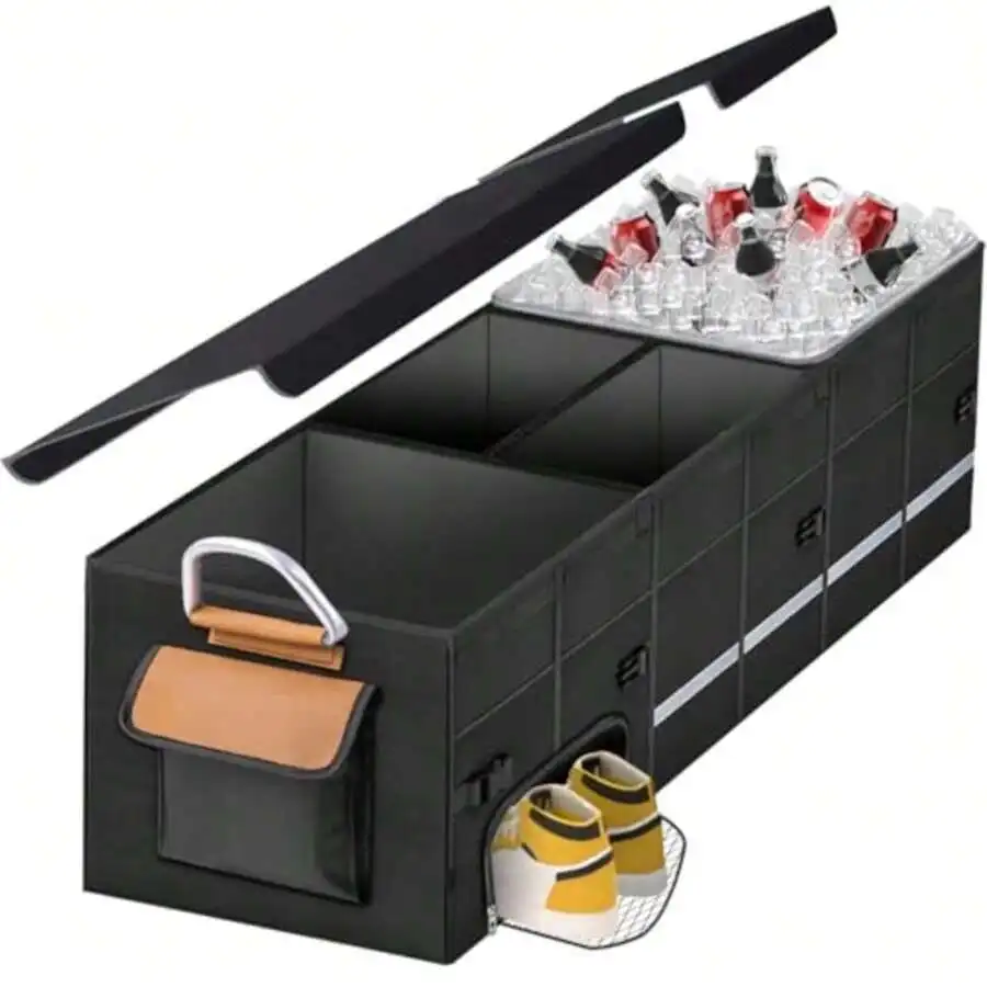 Car Trunk Organizer And Storage With Separate Compartment For 1 Pair Of Shoes Heavy Duty With Lid And Removable Leakproof