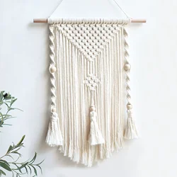 Macrame Woven Wall Hanging Boho Home Chic Bohemian Geometric Art Decor Beautiful wooden beads decor Room Decoration Tapestry