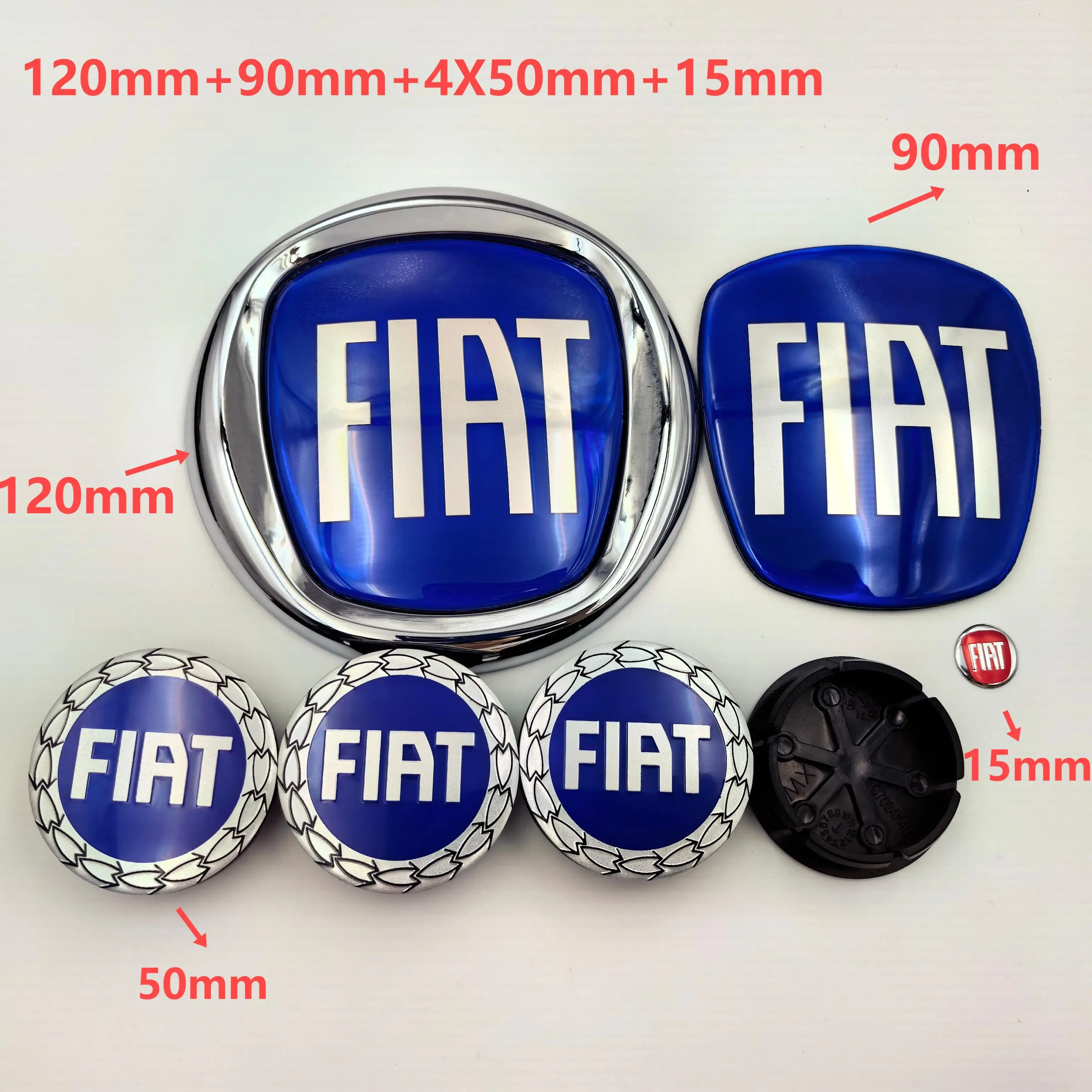 7Pcs 90/95/120MM FIAT LOGO Car Hood Front Rear Trunk Emblem Badge 50MM Wheel Center Hub auto Rim refit dust-proof covers sticker