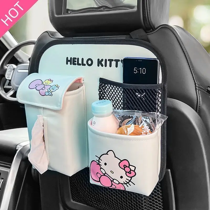 Sanrio Hello Kitty PU Leather Car Storage Bag Car Back Hanging Bag Tissue Box Cute Cartoon Seat Back Storage Bag