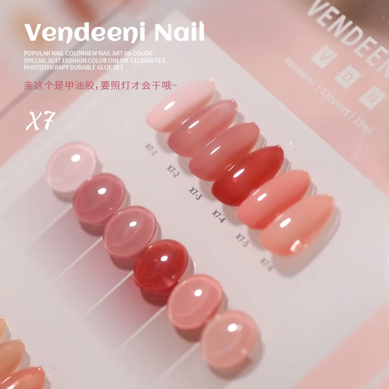 VENDEENI 12 colors Transparent color Nail gel set Nail salon 2024 New Hot sale Non-toxic UV gel Fashion Nail Art Kit Wholesale