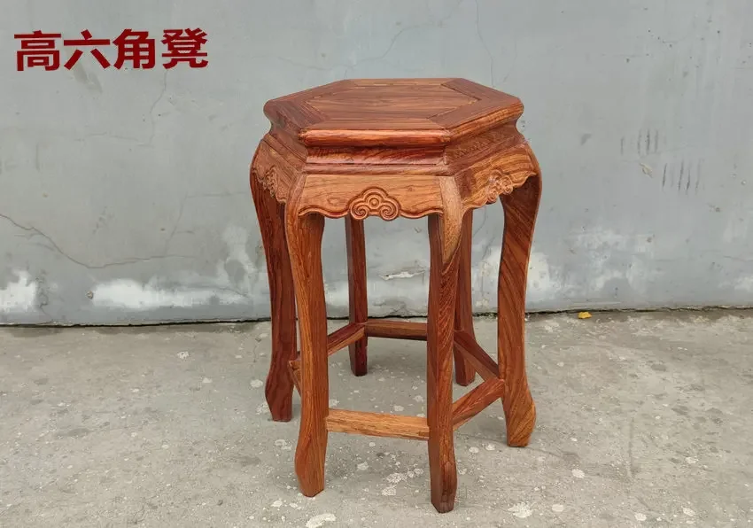 Solid wood antique furniture, hexagonal stool, tea table stool, children's small stool, shoe changing, household stool