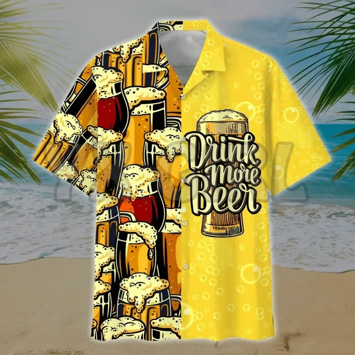 Summer Shirts Drink more beer 3D All Over Printed Hawaiian Shirt Men's For Women's Harajuku Casual Shirt Unisex