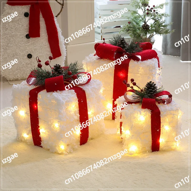 Decorations Wrought Iron Gift Box Three-piece Christmas Scene Arrangement Hotel Shopping Mall Christmas Tree Decoration Heap