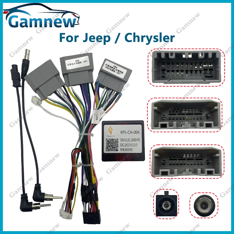 Car 16pin Wiring Harness Adapter Canbus Box Decoder Android Radio Power Cable For Jeep Cherokee Wrangler Dodge Ram Chrysler 300C