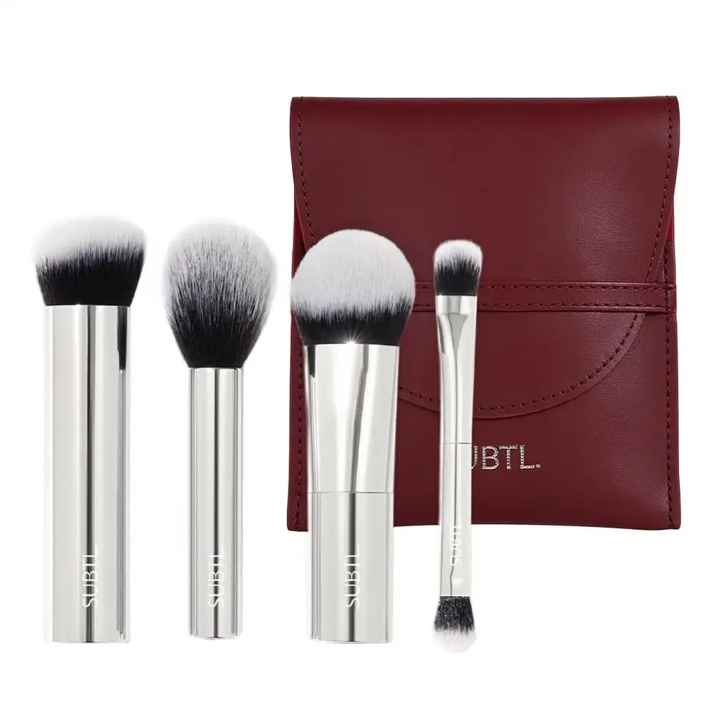 

Набор из 4 кистей для макияжа – компактный и портативный, для тональной основы, пудры, глаз и румян – синтетические, не тестировались на животных, идеально подходят для