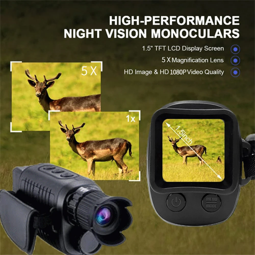 1080P HD Night Vision Device Monocular Infrared 5x Digital Hunting Telescope Outdoor  Photography Video Full Dark 300m