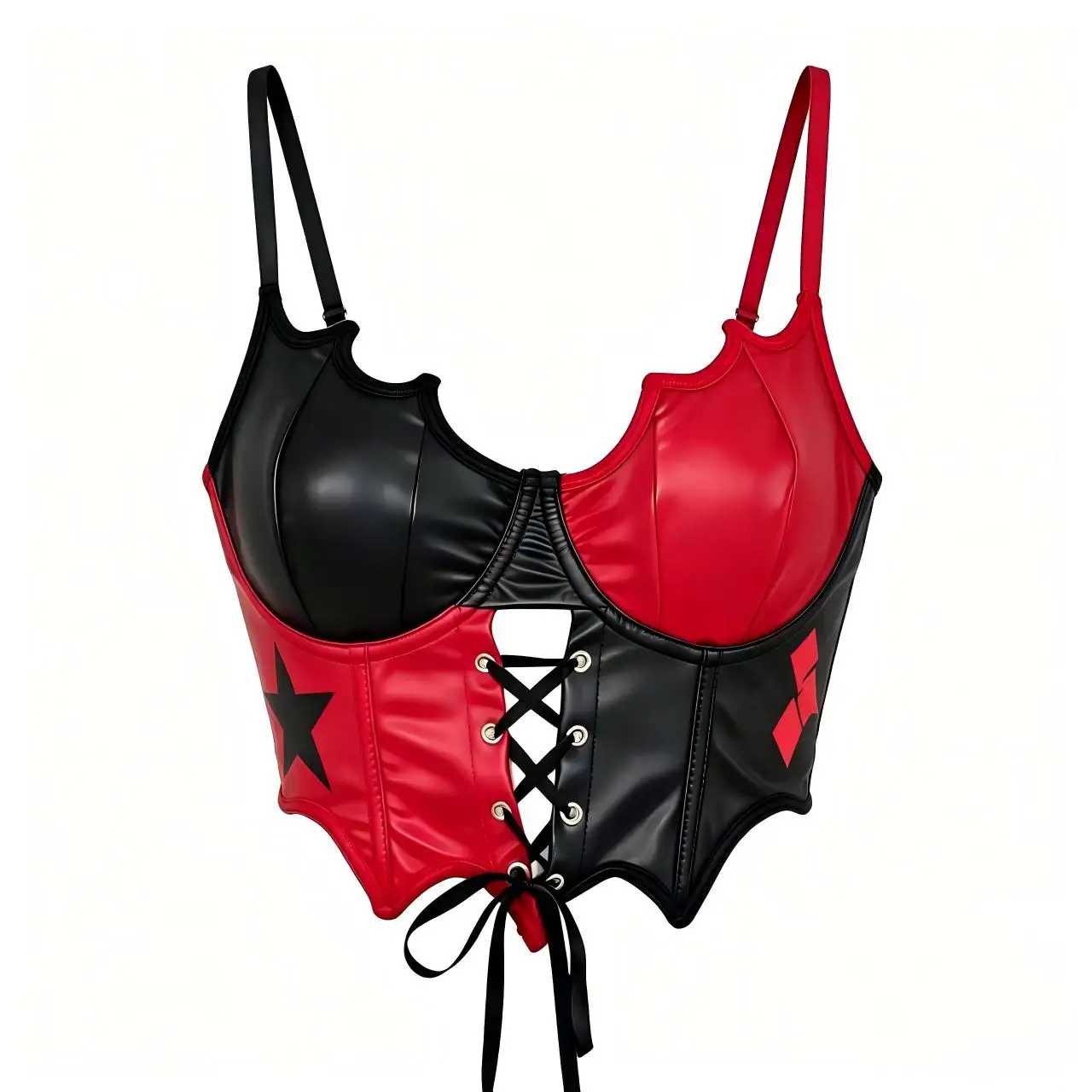 Image of Punk-Style Korsett-Top aus PU-Leder mit Fischgrätenmuster, Tailliertes Sexy Enges Schnür-Top, Damenmode Streetwear