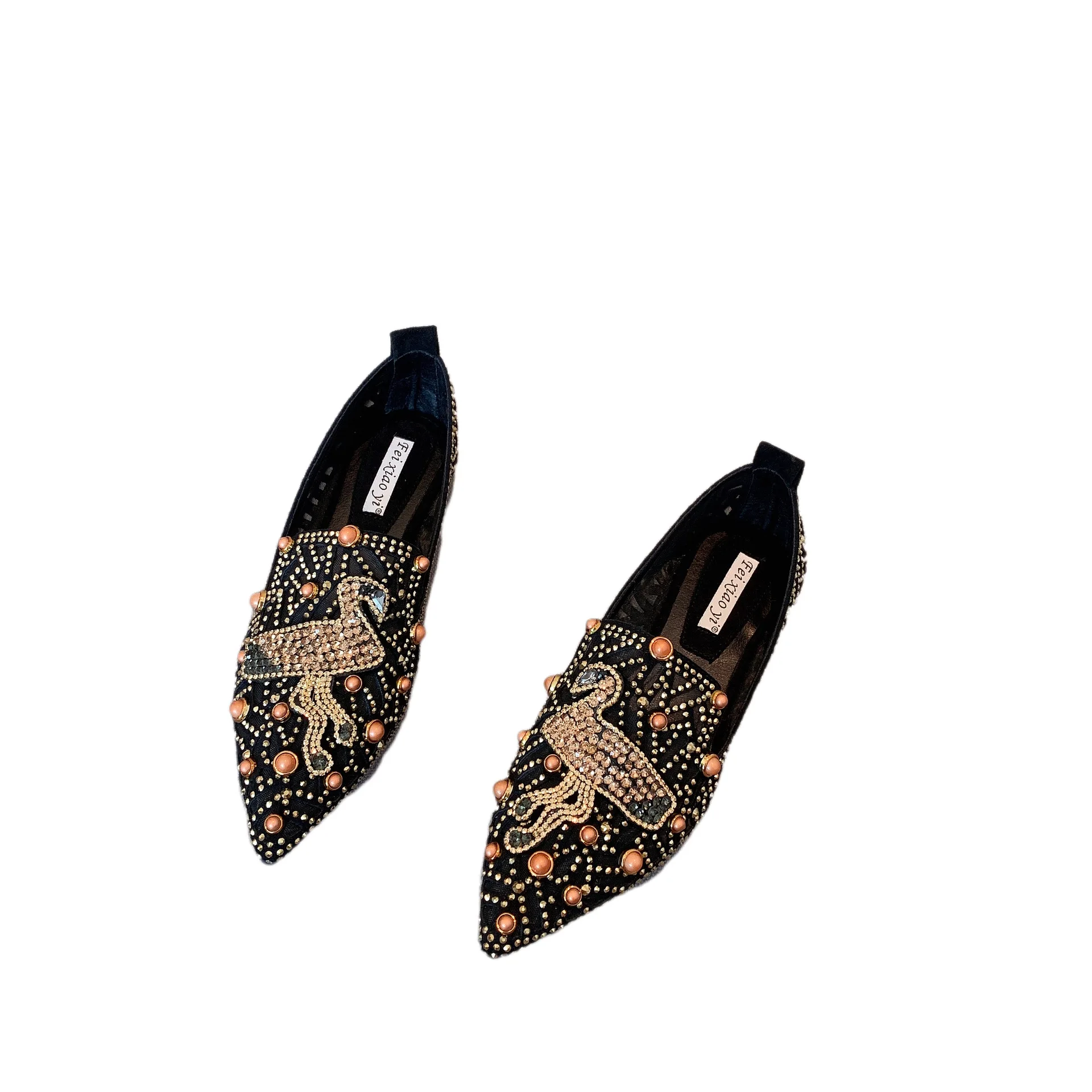 

Spring Tide European And American Fashion Rhinestone Versatile Flat Bottom Pointed Deep Mouth Korean Version Single Ladies Shoes