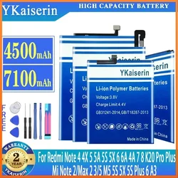 YKaiserin Battery For Xiaomi Mi Note 2 Max 2 3 A3 5 M5 5S 5X 5S Plus 6 For Redmi Note 4 4X 5 5A 5S 5X 6 6A 4A 7 8 K20 Pro Plus