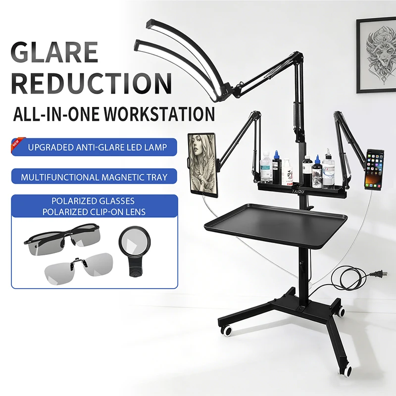 TAIDU Tattoo Work Station With Shadowless Lamp 24W Tattoo Station With Phone Holder Work Table Tattoo Tattoo Equipment