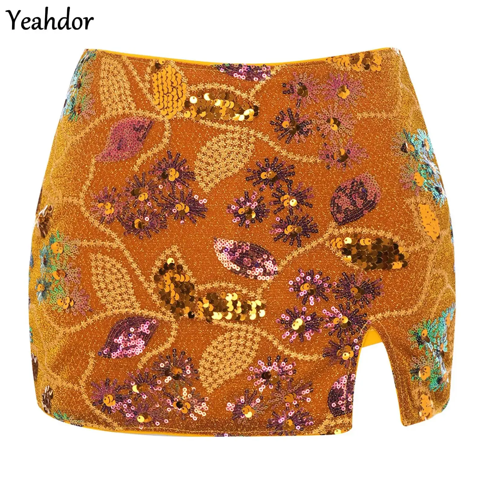Women Sequin Embroidery Ethnic-style Skirt Built-in Shorts Side Zipper Mini Skirt Music Festivals Party Vacation Dating Clubwear