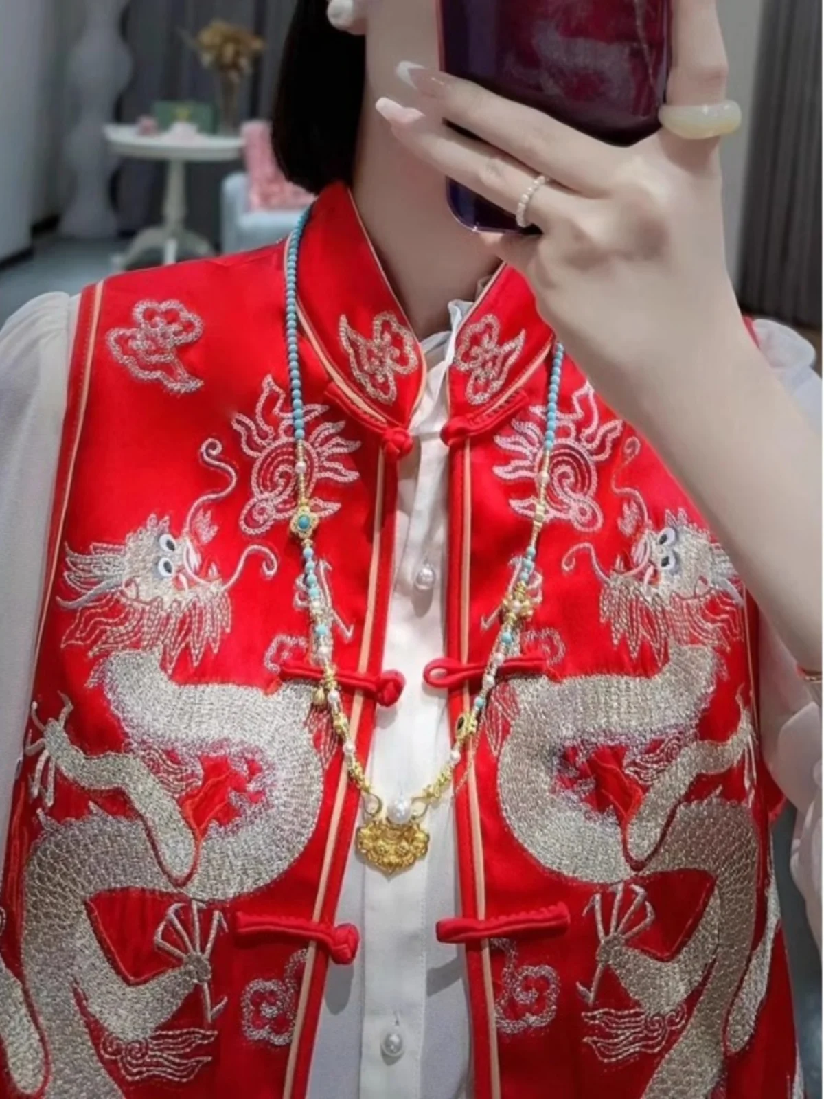 New Chinese Style Red Vest Coat Women's Spring and Autumn National Waistcoat Top