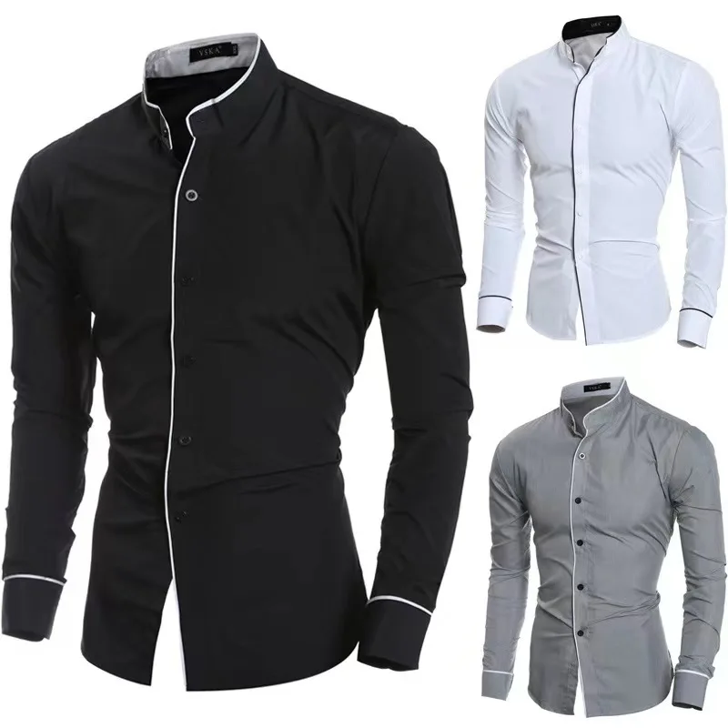 Spring Men's Outdoor Solid Color Simple Casual Korean Version Slim-fit Shirt Slim-fit Suit Bottoming Shirt
