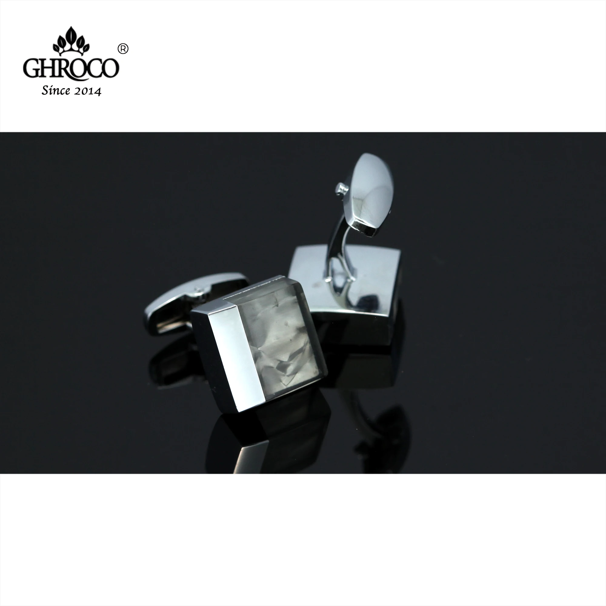 GHROCO High Quality Exquisite Square Shape Metal Side  Drop Epoxy French Shirt Cufflinks Fashion Luxury Gifts for Business Men