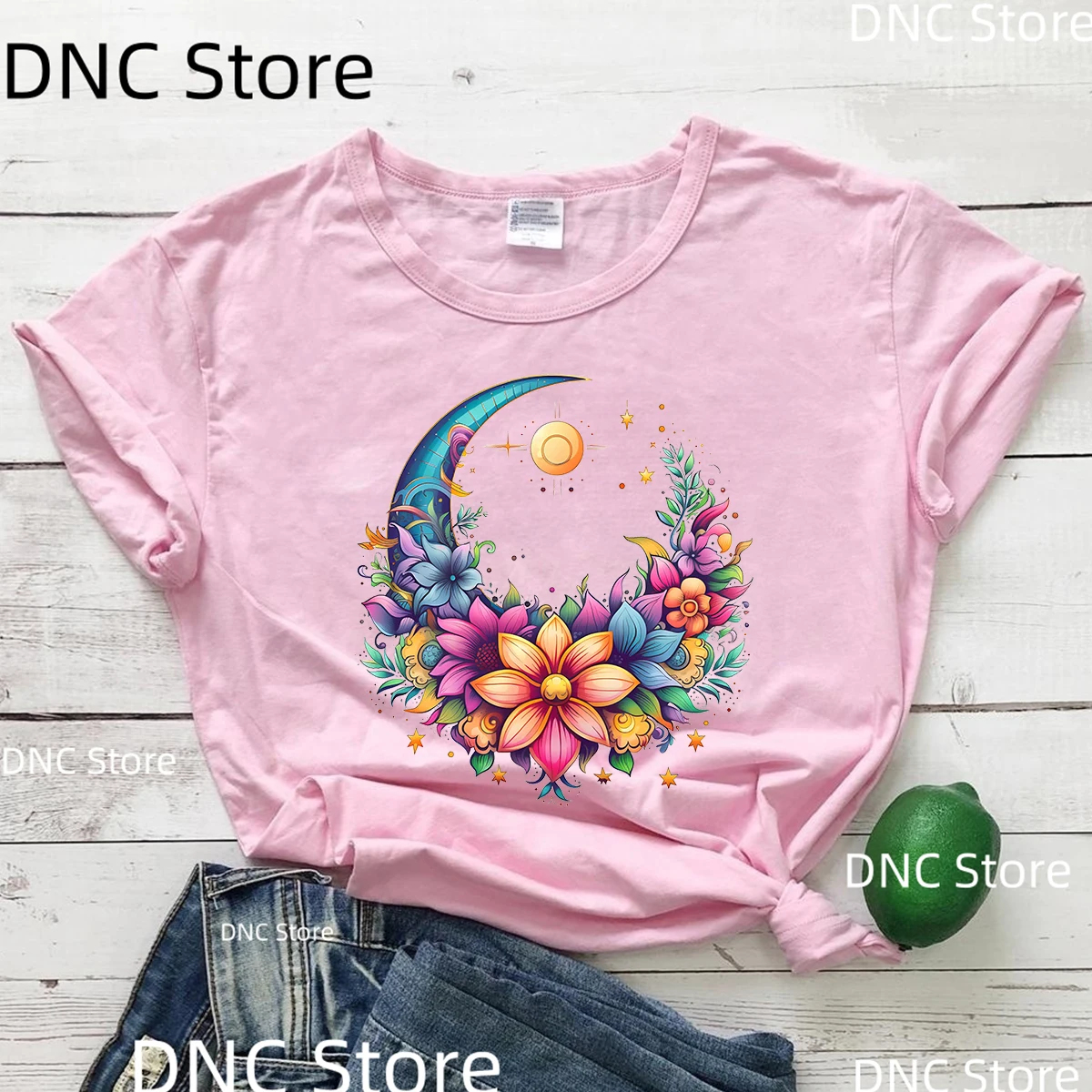 Moon Flower Yoga Art Chakra Serenity Zen Meditation Inner Peace Graphic Print T-Shirt Women Meditation Yoga Tshirt Fashion Shirt