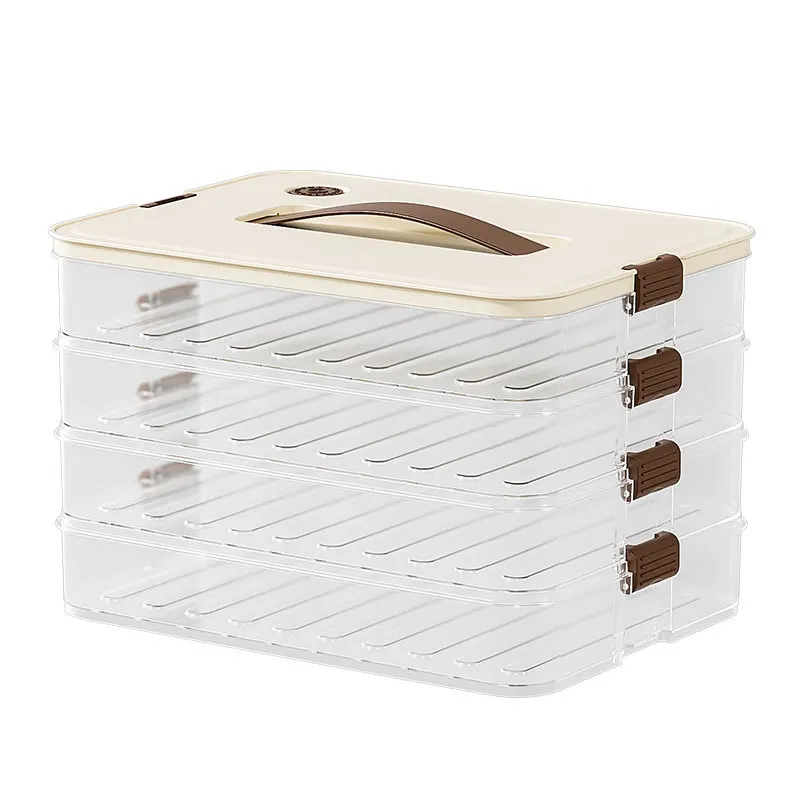 

Large Capacity Refrigerator Organizer - Multi-Layer Plastic Storage Box for Frozen Foods & Dumplings | Stackable Freezer Contain