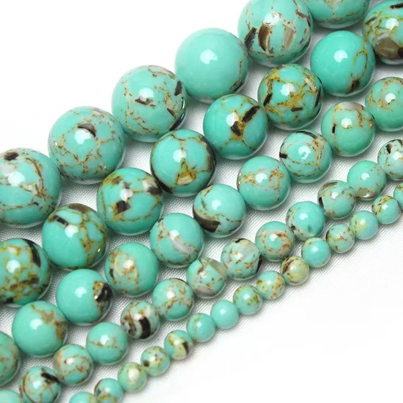 Natural Light Green Shell Turquoises Stone Round Loose Beads for Jewelry Making Diy Bracelet Necklace Jewellry 4 6 8 10 12mm 15