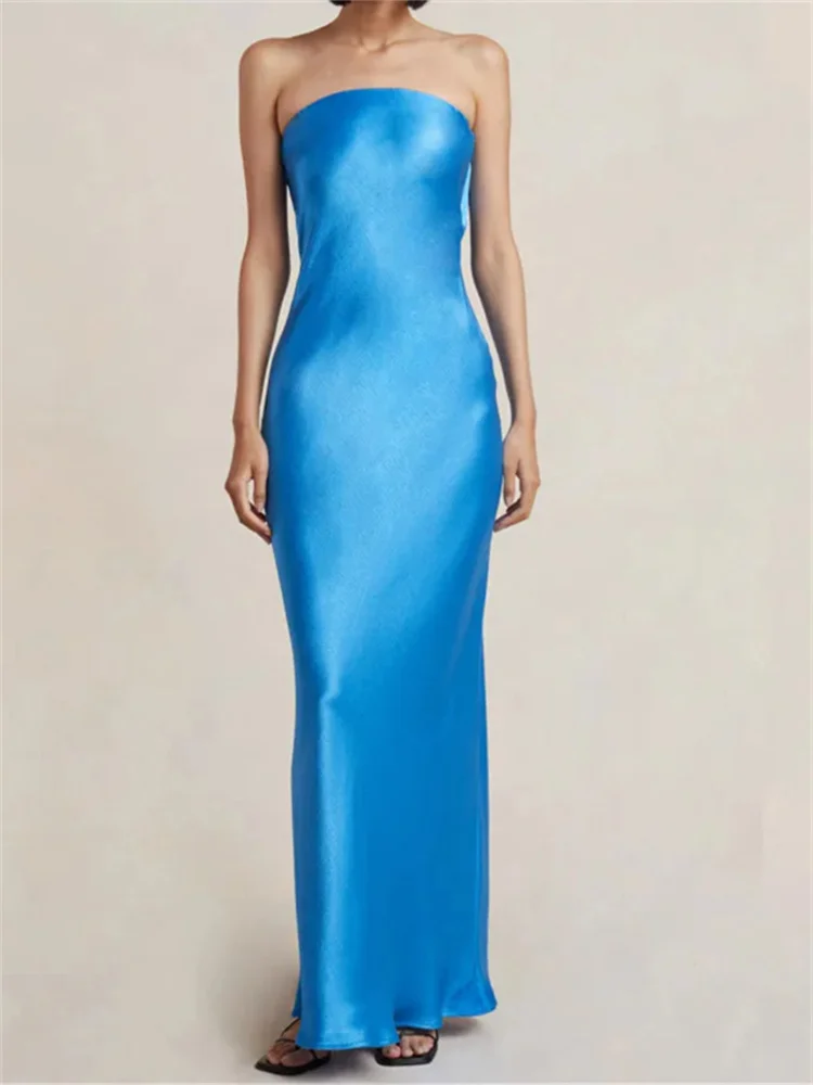 ชุดราตรีเดรสยาวสำหรับผู้หญิง งานปาร์ตี้ ดีไซน์เปิดหลัง สายเดี่ยว ทรงตรง ชุดฤดูร้อน เซ็กซี่ หรูหรา