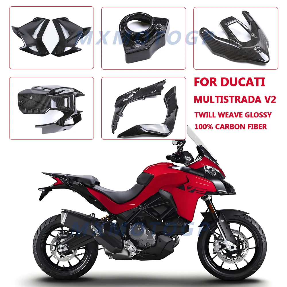 

For Ducati Multistrada V2 2022 100% Carbon Fiber Belly Pan Side Panel Windshield Holder Full Fairing Kits Motorcycle Accessories