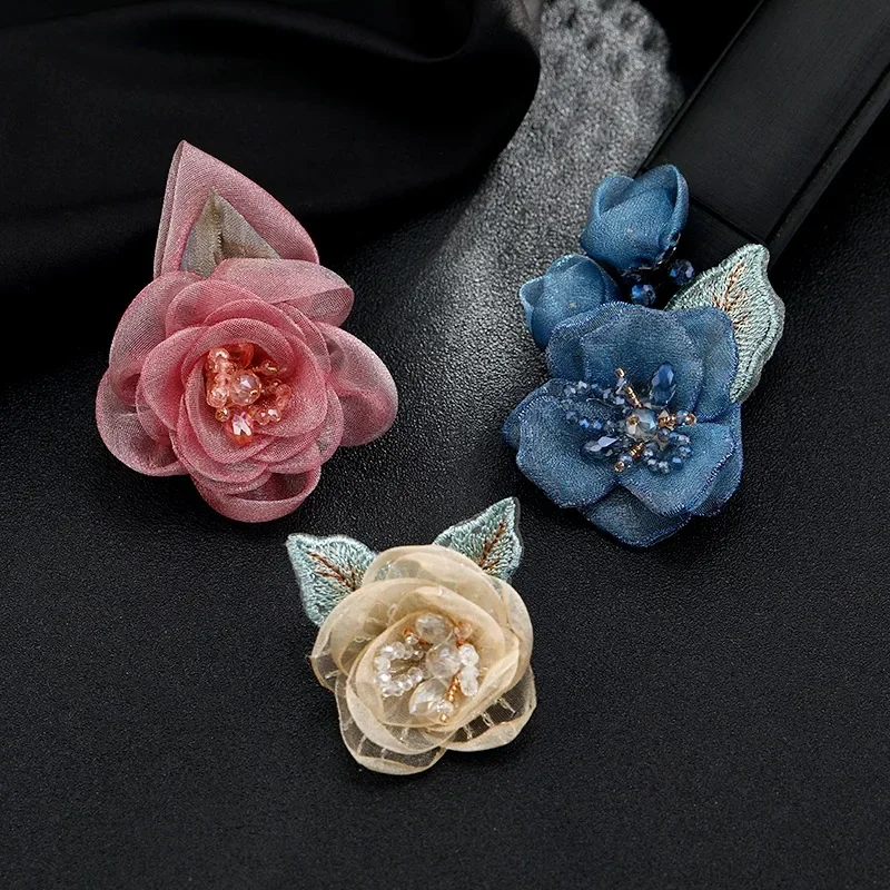 High-end Crystal Ribbon Flower Brooch Pins Rhinestones Pearl Corsage Suit Collar Wedding Party Brooches for Women Accessories