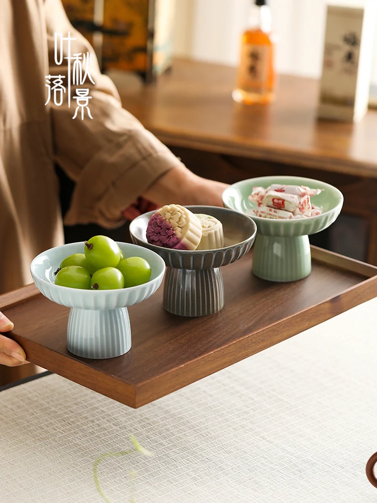 Retro Chinese Cerc High Footed Fruit Tray Sna Plate Premium Quali Fruit Serving Di Bitter Orange Tray round