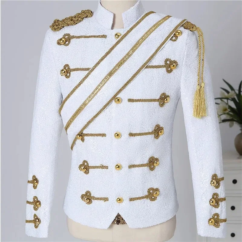 

Modern Michael Jackson Sequined Performance Outfit New Men's Banquet Guest Band Rock Singer Costume Stand Up Collar Jacket