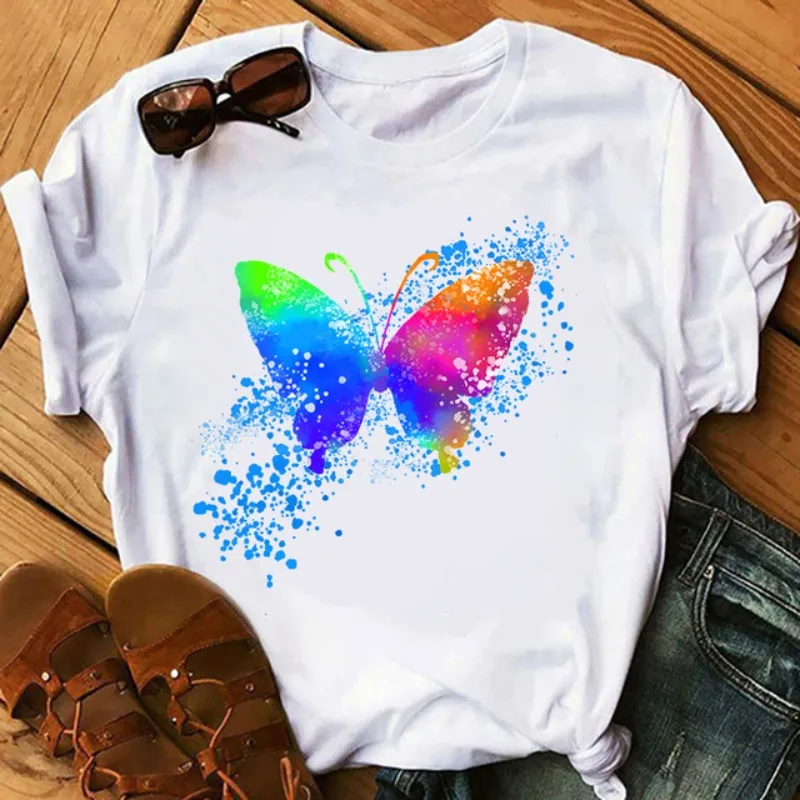 

New Butterfly Flower Print Fashion Casual Women's Top T-shirt Tops Aesthetic Clothes Graphic T Shirts Harajuku