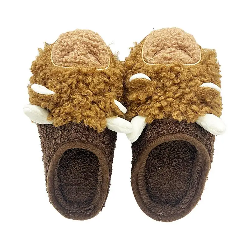 

Plush Cow Slippers Cartoon Fluffy Plush Scottish Animal Slippers Brown Design Indoor Slippers For Dining Room Living Room And