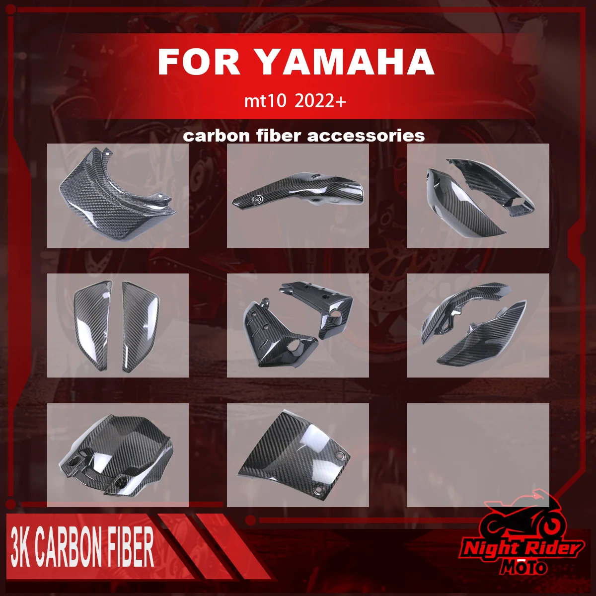 

Для Yamaha Mt10 2022 + мотоцикл 100% углеродное волокно заднее крыло впускная боковая панель резервуар для воды боковая панель аксессуары для мотоциклов
