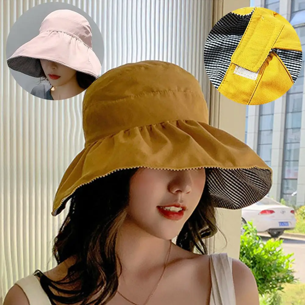 

Foldable Screen Hat Fashion Cotton Big Brim Empty Uv Double Beach Sports Outdoor Hat Cap Fashion Side H0m9