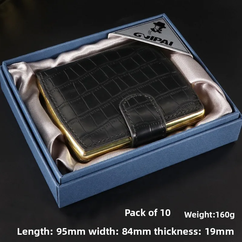 Classic Fashionable 10 Pack Men leather Personalized Cigarette case Creative gift metal clip Portable Cigarette Box Smoking Tool image 6