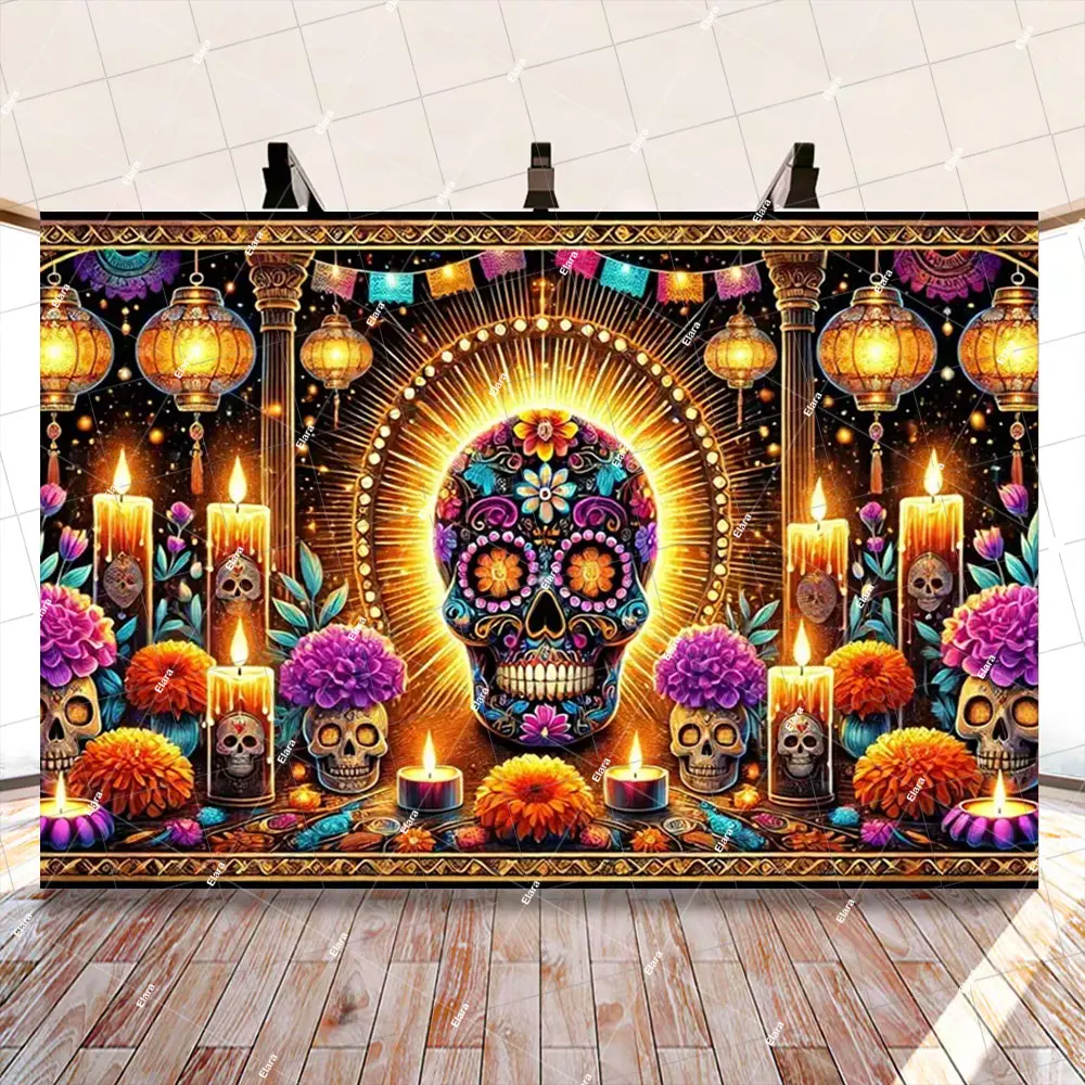 المكسيكي يوم الموتى خلفية التصوير يوم الموتى كرنفال الجمجمة الطرف الديكور خلفية راية كابينة تصوير الدعامة