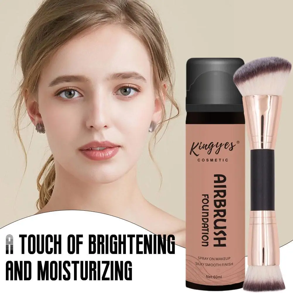 Foundation Airbrush Spray Full Coverage Foundation Makeup Primer Face Matte Set With Setting Powder,Brush Natural Finish