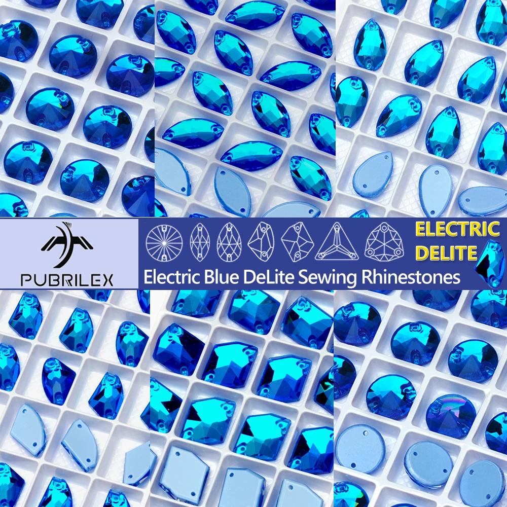 Pubrilex Electric Blue DeLite Kristall-Glitzer-Näh-Strasssteine zum Aufnähen für Bastelmaterialien, Kleidungsstücke, Schmuck, Dekoration